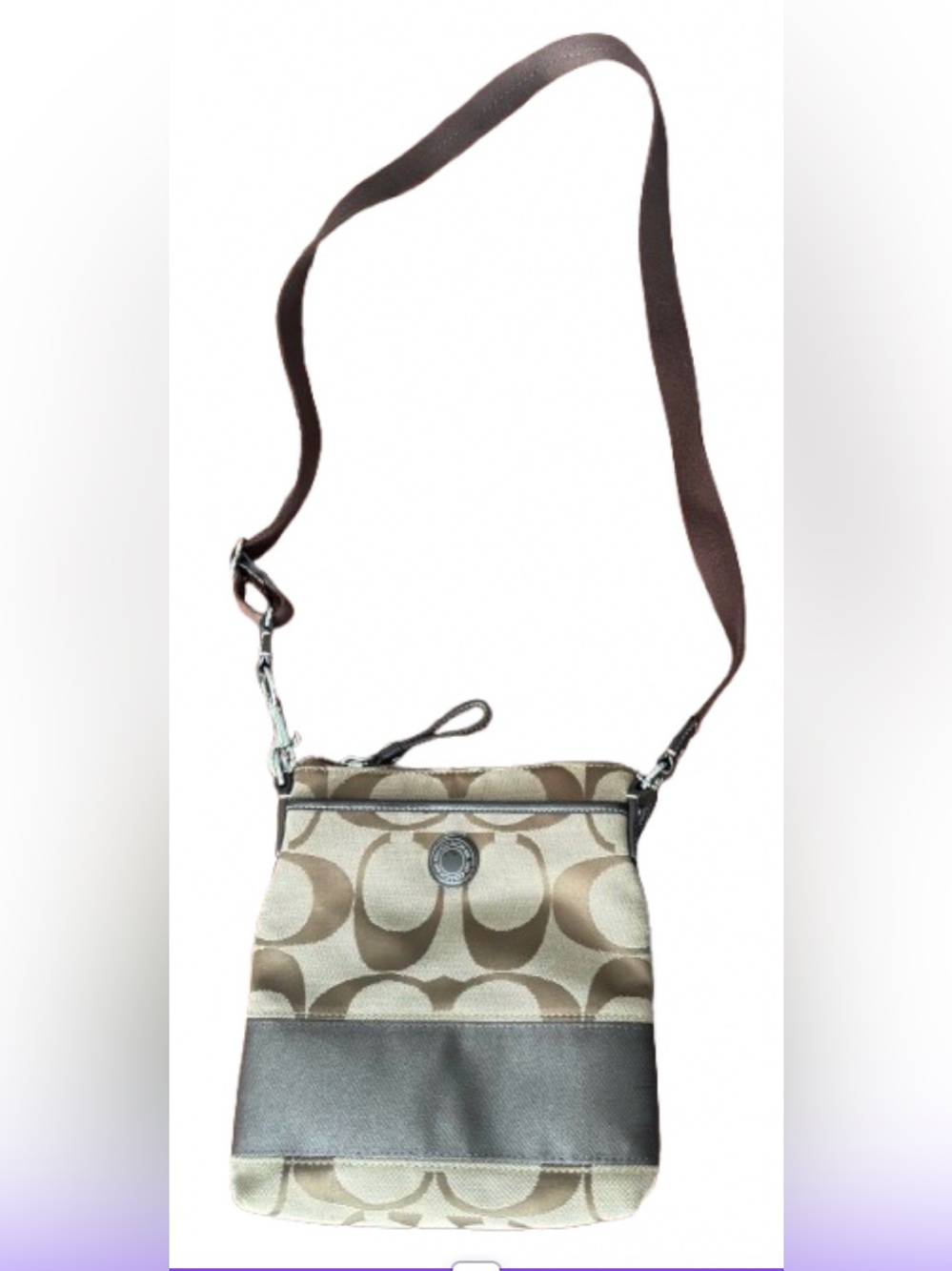 Coach Signature C Monogram Brown Canvas Crossbody Bag